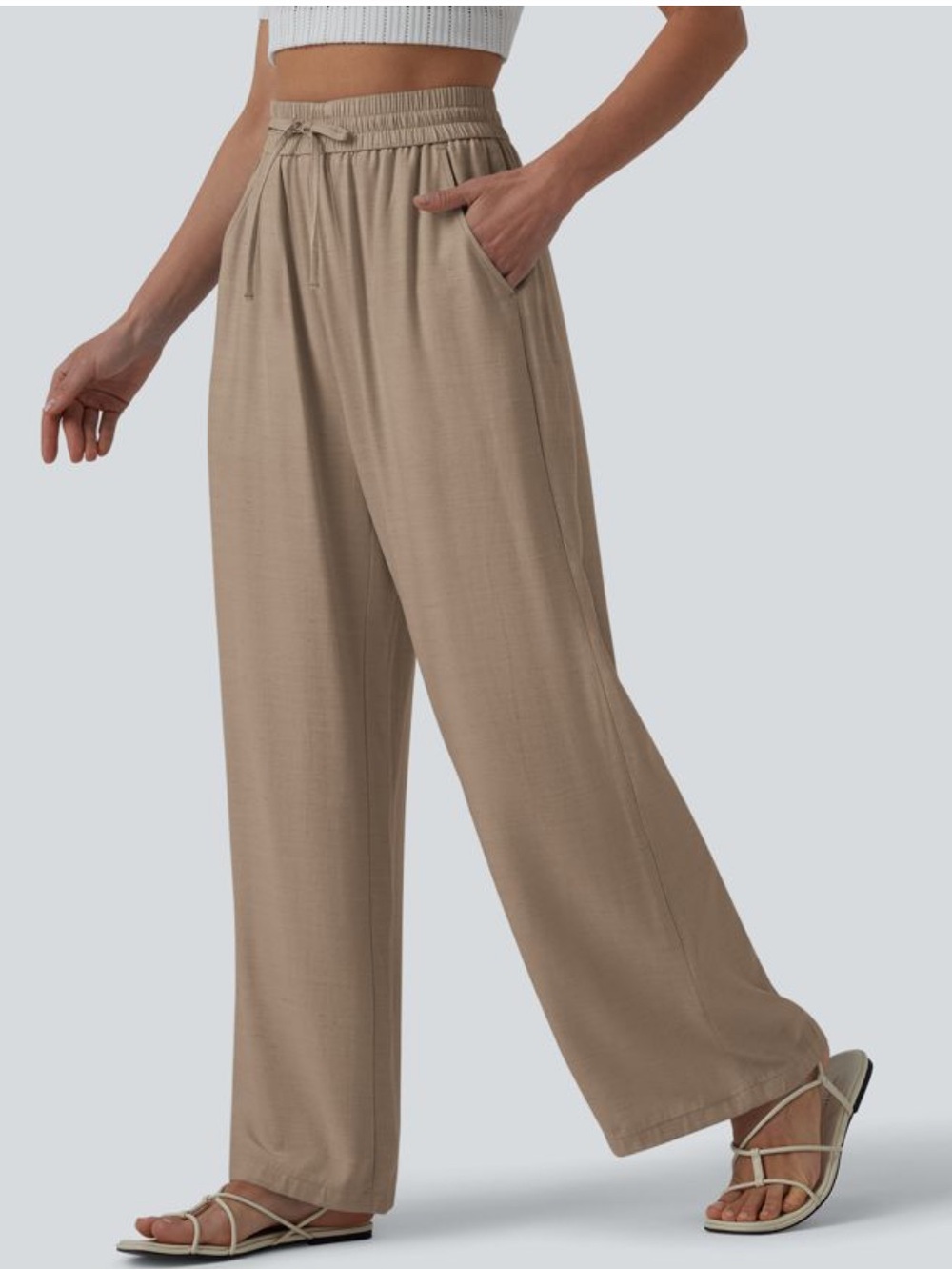 HALARA Wide-Leg Drawstring Pants in Taupe